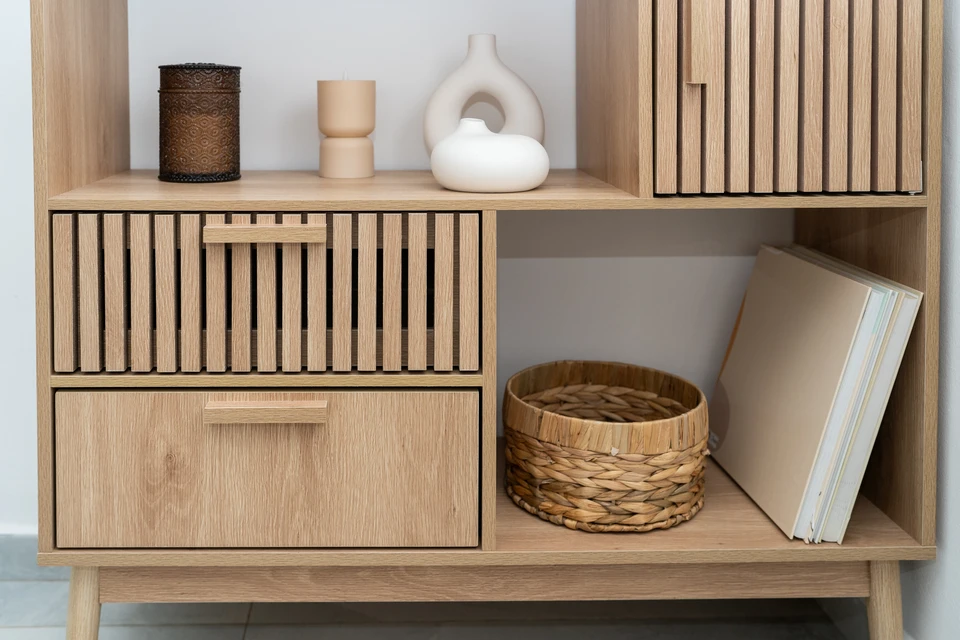 Intérieur résidentiel, mains d'une personne utilisant un tournevis pour démonter ou réparer une serrure de porte en bois
